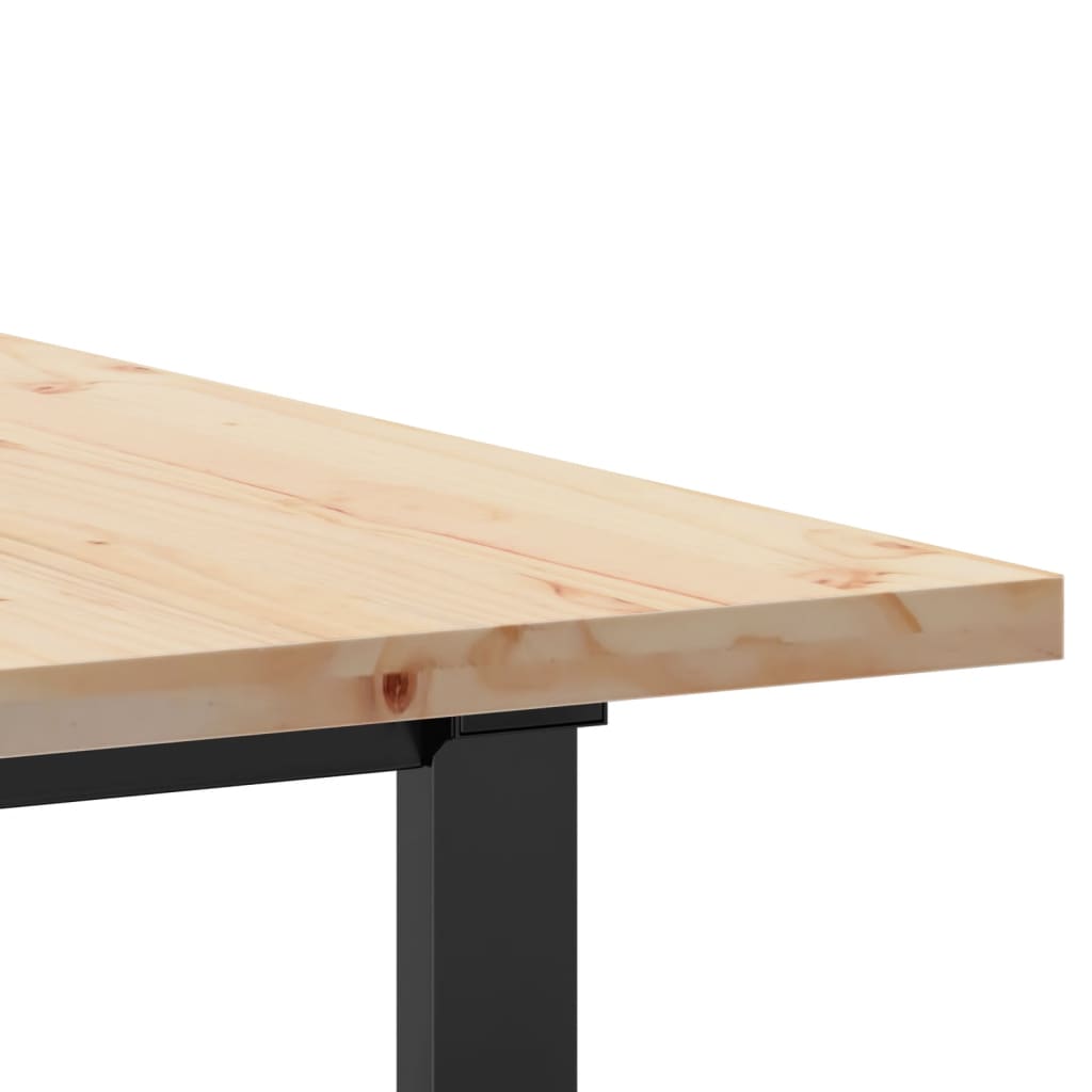 Tömör fenyőfa és acél étkezőasztal O-vázzal 160x80x75,5 cm 7