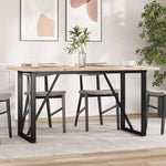 Tömör fenyőfa és acél étkezőasztal O-vázzal 160x80x75,5 cm