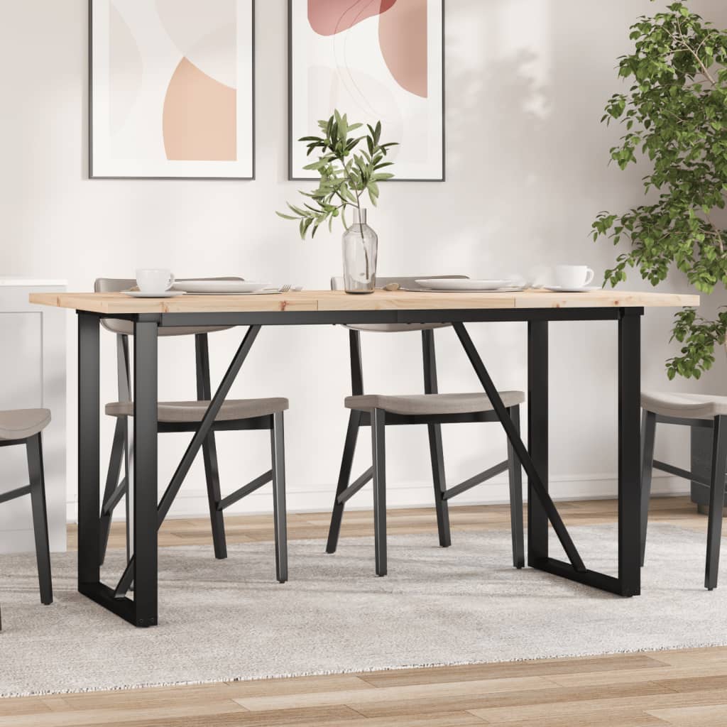 Tömör fenyőfa és acél étkezőasztal O-vázzal 160x80x75,5 cm