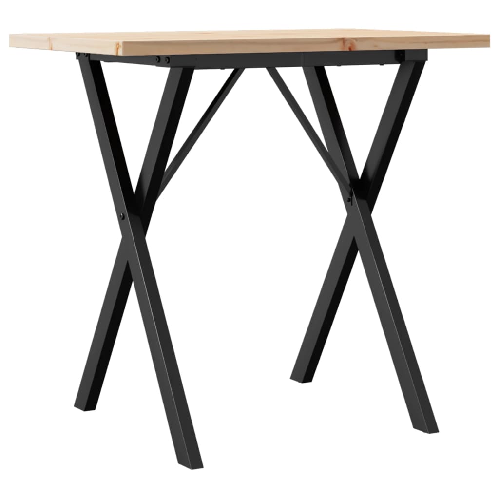 Tömör fenyőfa és acél étkezőasztal X-vázzal 80x50x75,5 cm 2