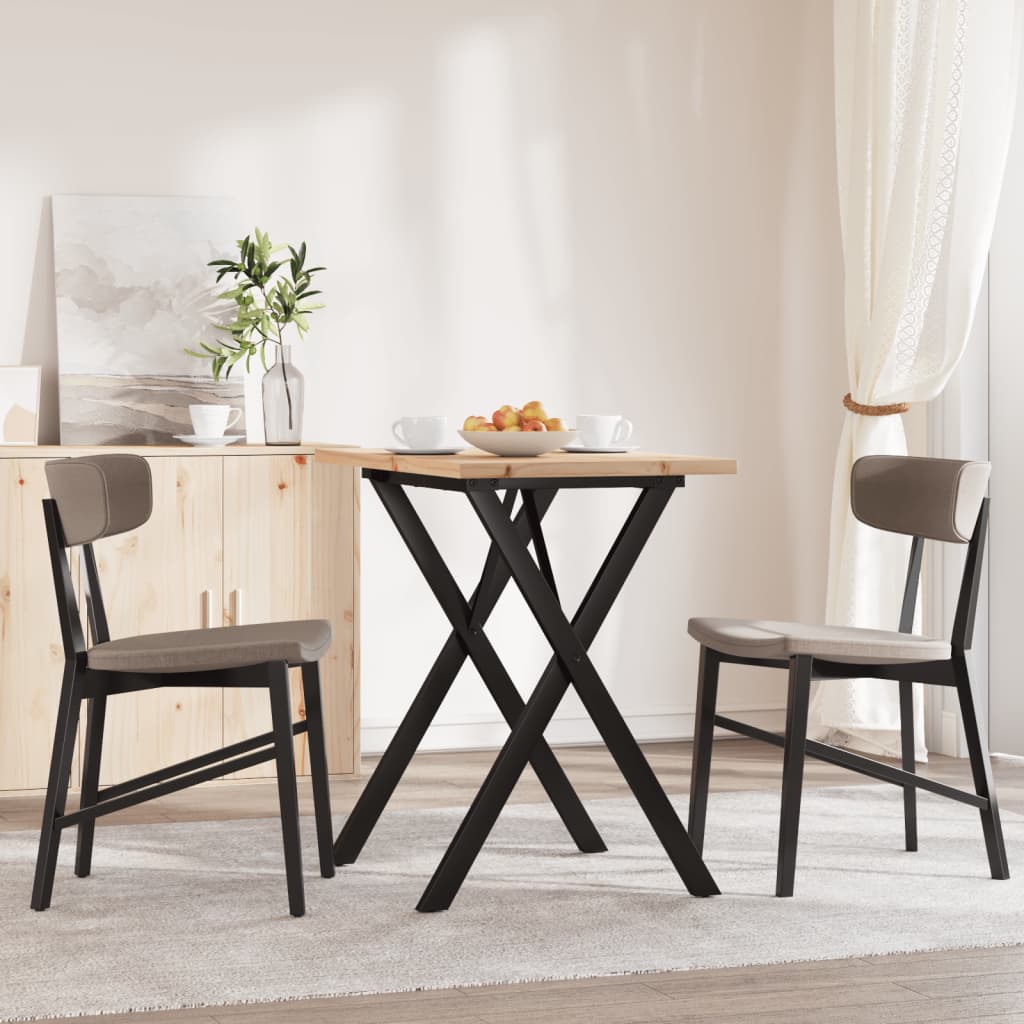 Tömör fenyőfa és acél étkezőasztal X-vázzal 80x50x75,5 cm 3