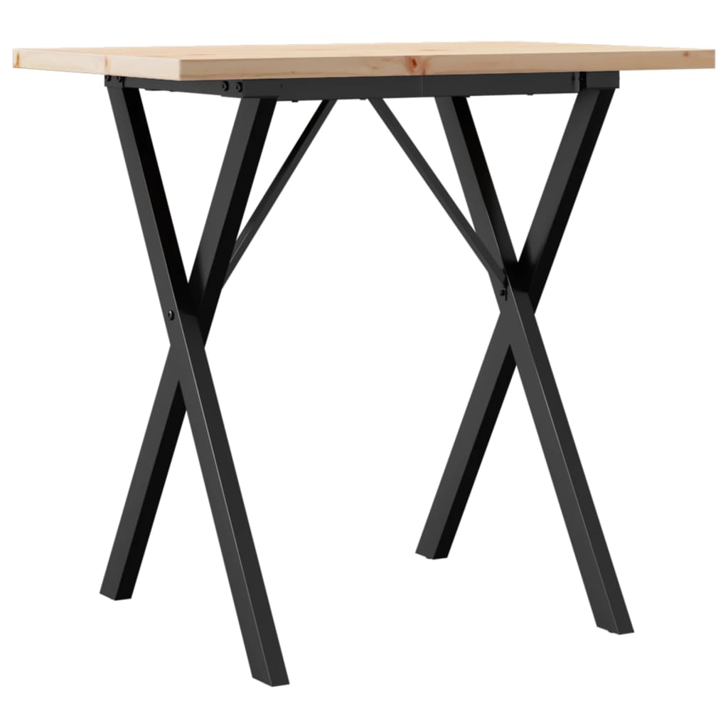 Tömör fenyőfa és acél étkezőasztal X-vázzal 80x50x75,5 cm 6