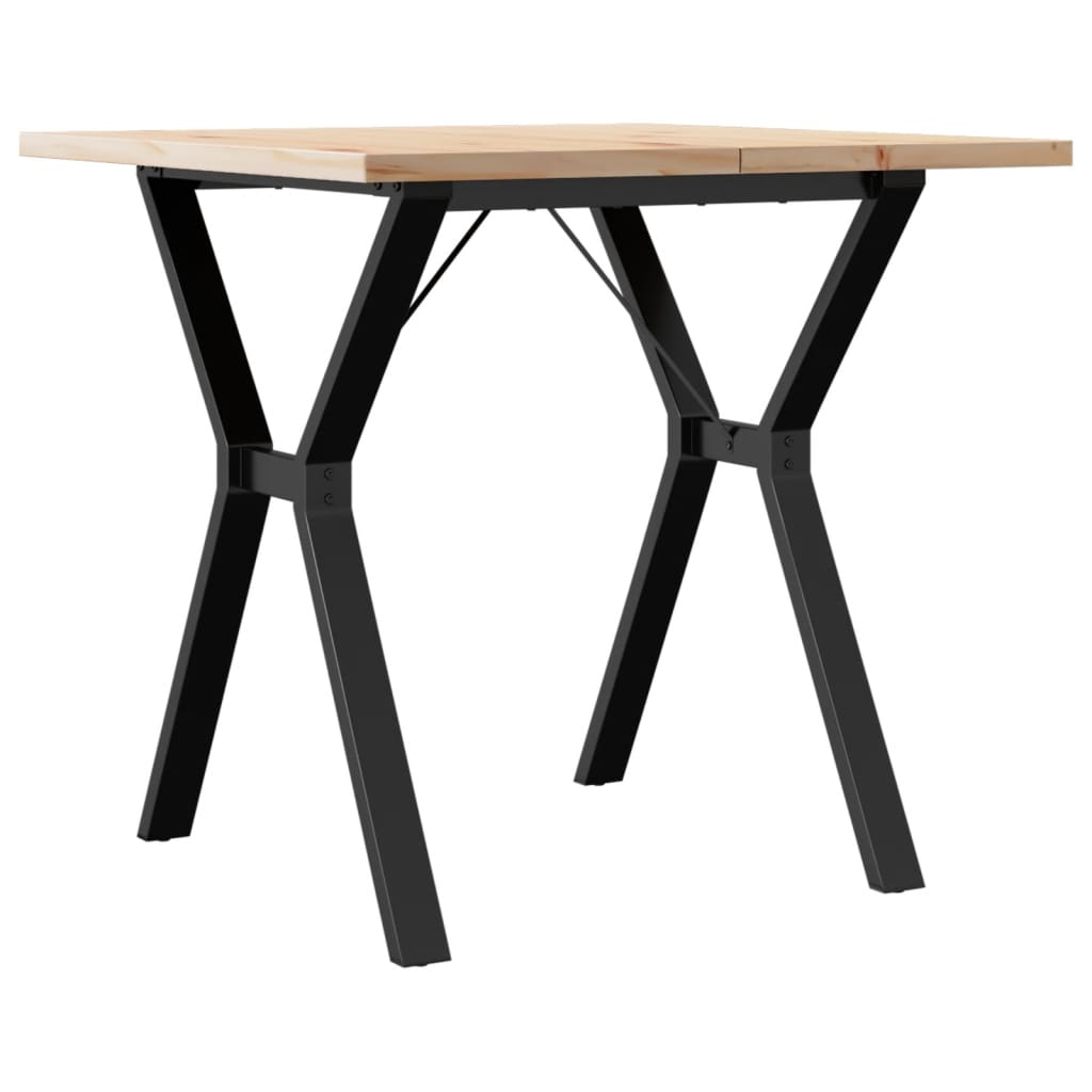 Tömör fenyőfa és acél étkezőasztal Y-vázzal 80x80x75,5 cm 2