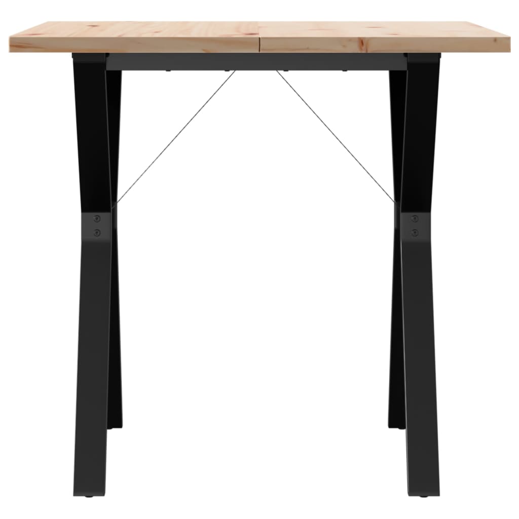 Tömör fenyőfa és acél étkezőasztal Y-vázzal 80x80x75,5 cm 4