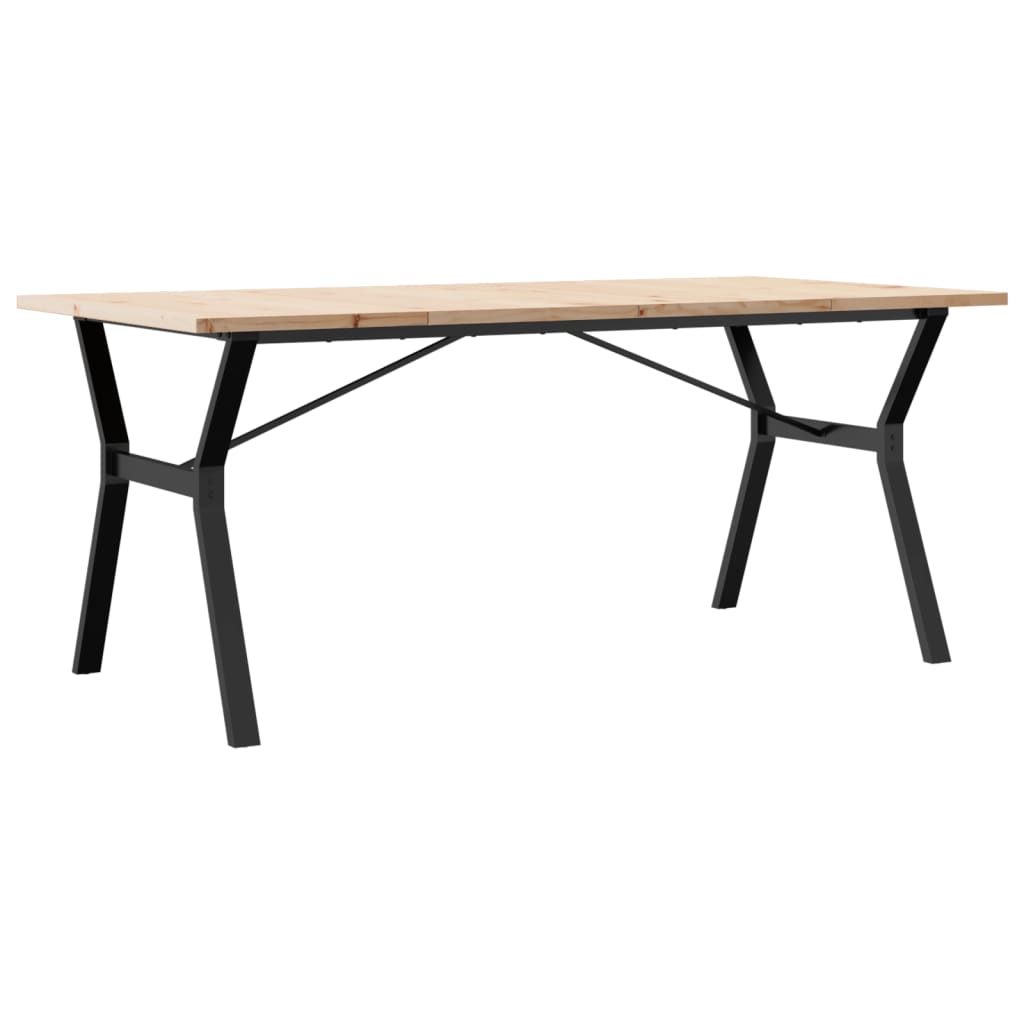 Tömör fenyőfa és acél étkezőasztal Y-vázzal 180x90x75,5 cm 2