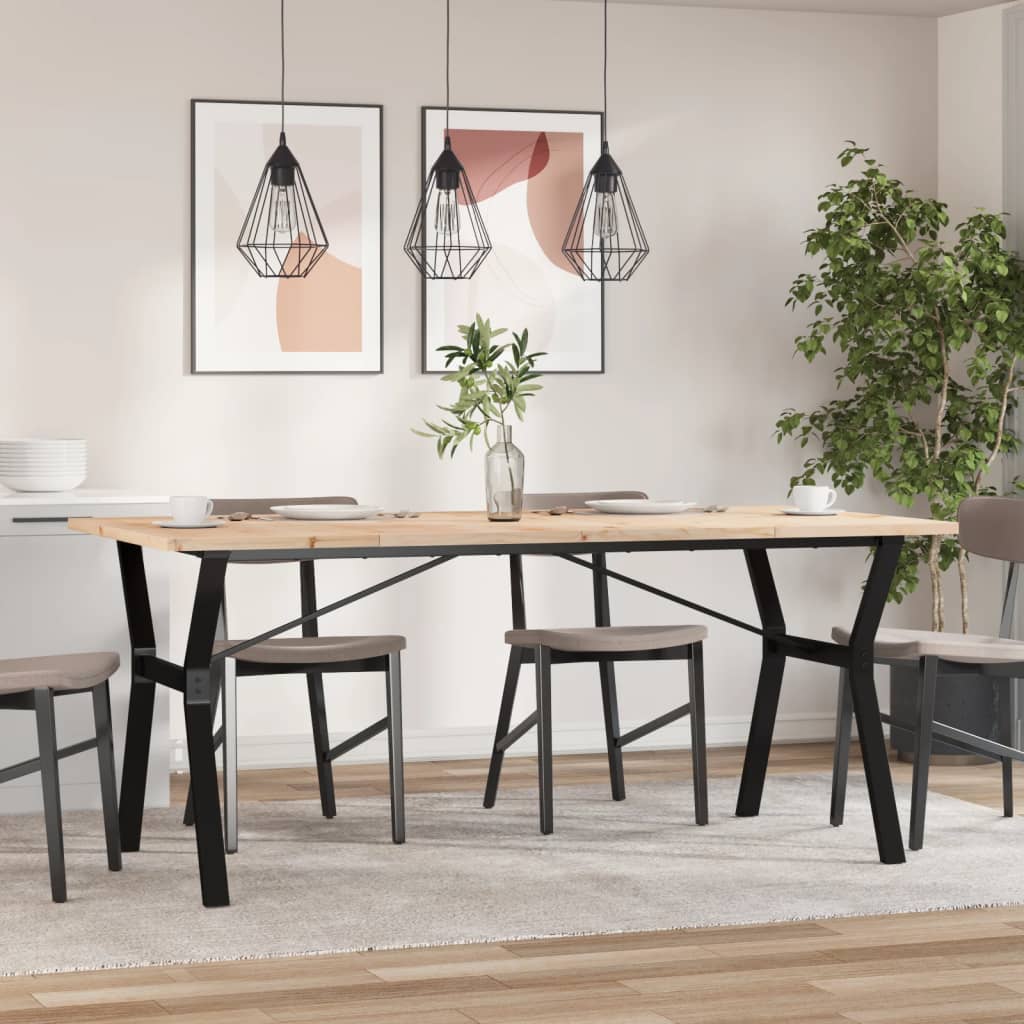 Tömör fenyőfa és acél étkezőasztal Y-vázzal 180x90x75,5 cm 3
