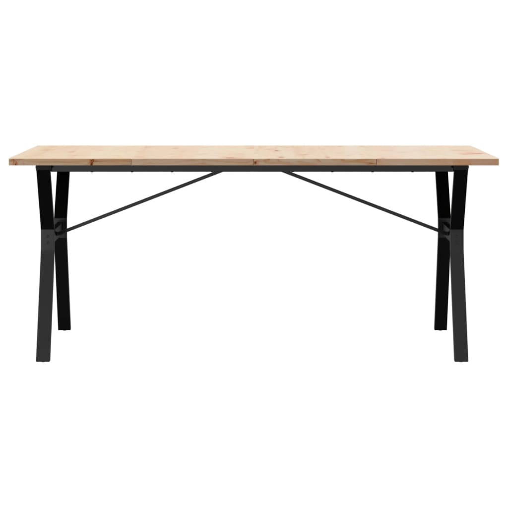 Tömör fenyőfa és acél étkezőasztal Y-vázzal 180x90x75,5 cm 4