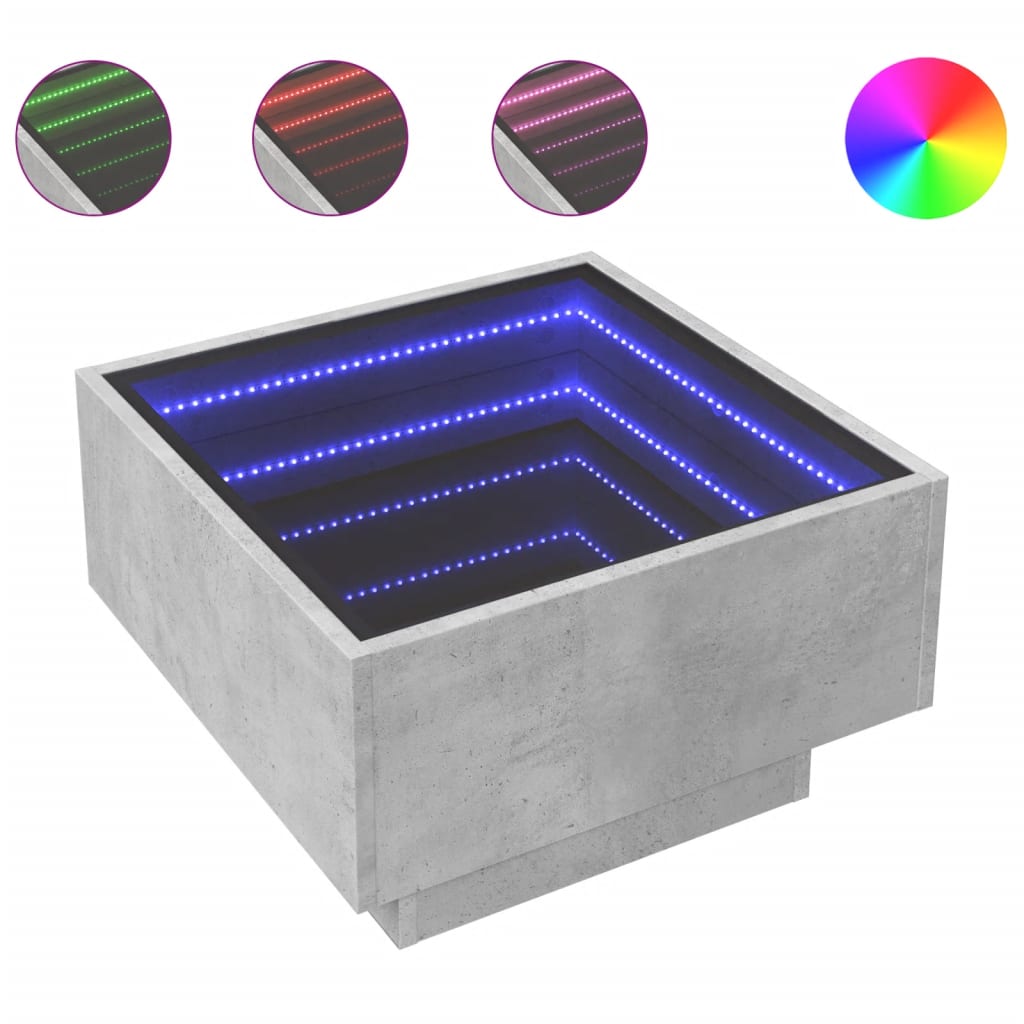 Betonszürke szerelt fa dohányzóasztal LED-del 50 x 50 x 30 cm 2