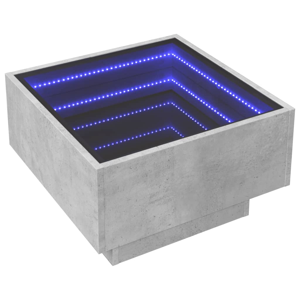 Betonszürke szerelt fa dohányzóasztal LED-del 50 x 50 x 30 cm 3