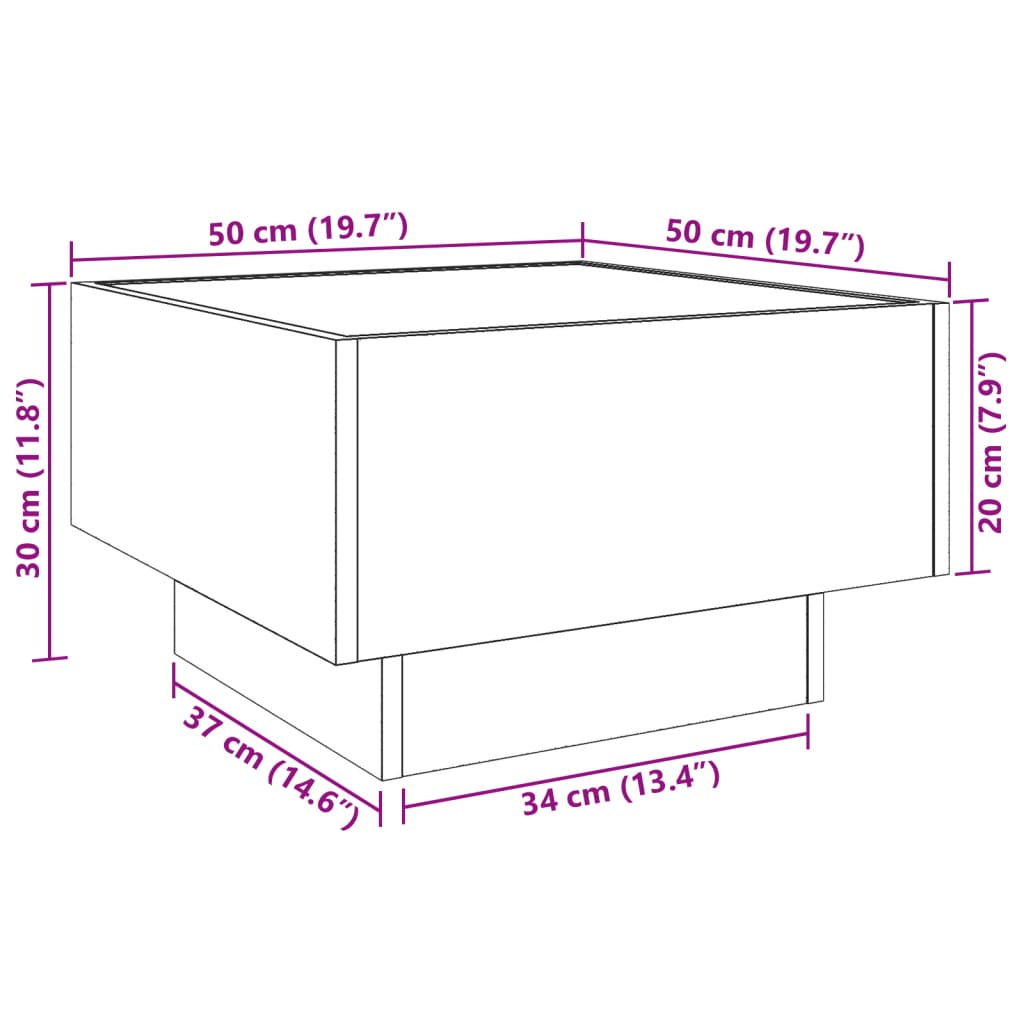 Betonszürke szerelt fa dohányzóasztal LED-del 50 x 50 x 30 cm 13