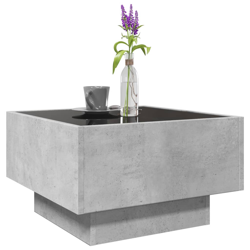 Betonszürke szerelt fa dohányzóasztal LED-del 50 x 50 x 30 cm 5