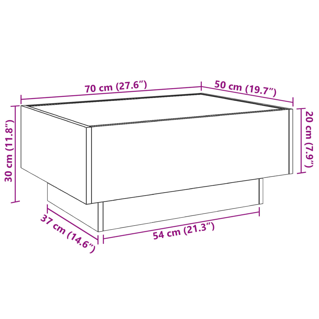 Sonoma tölgy szerelt fa dohányzóasztal LED-del 70 x 50 x 30 cm 13