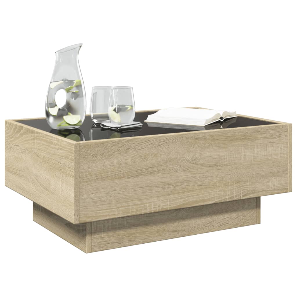 Sonoma tölgy szerelt fa dohányzóasztal LED-del 70 x 50 x 30 cm 5