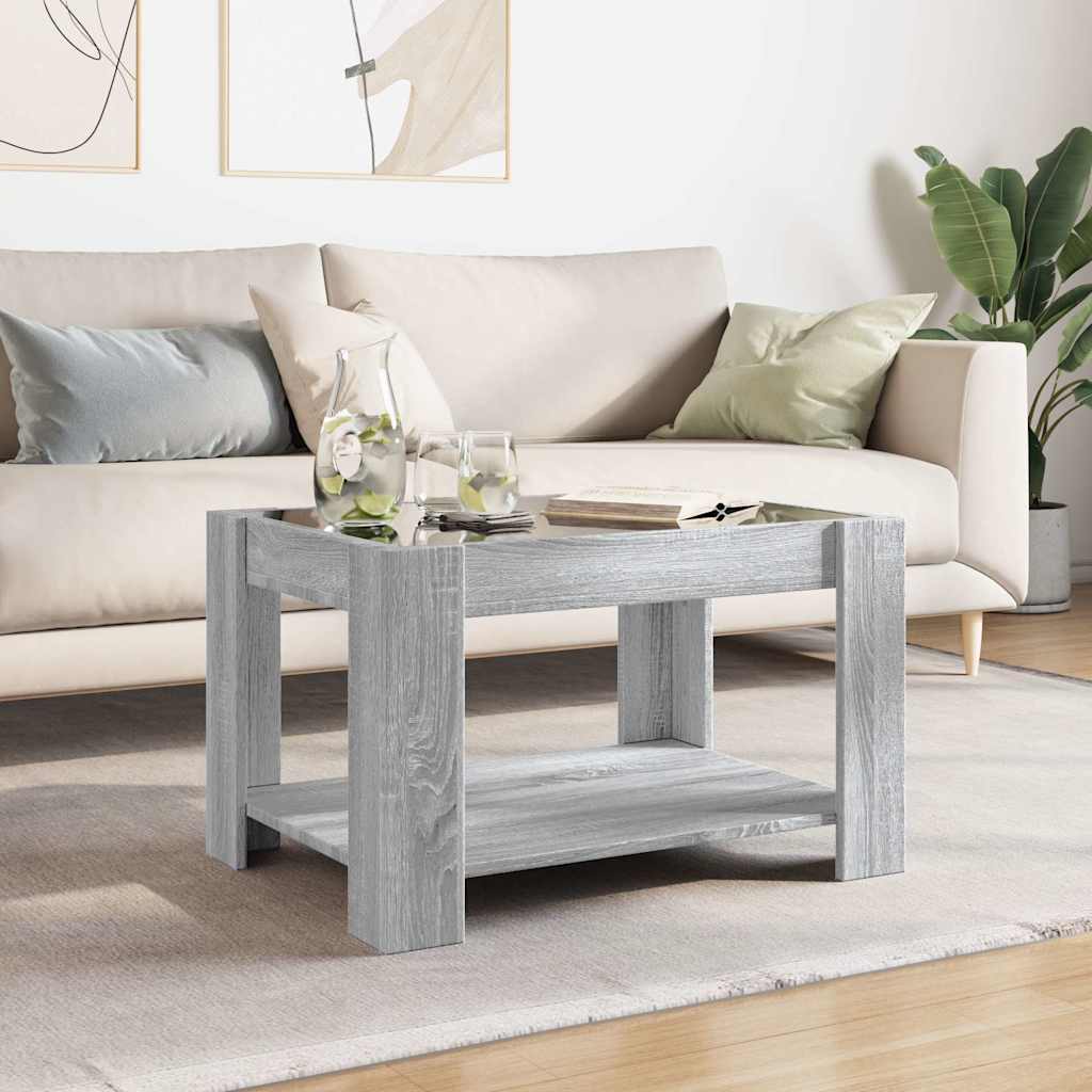 Szürke sonoma szerelt fa dohányzóasztal LED-del 73 x 53 x 45 cm 4