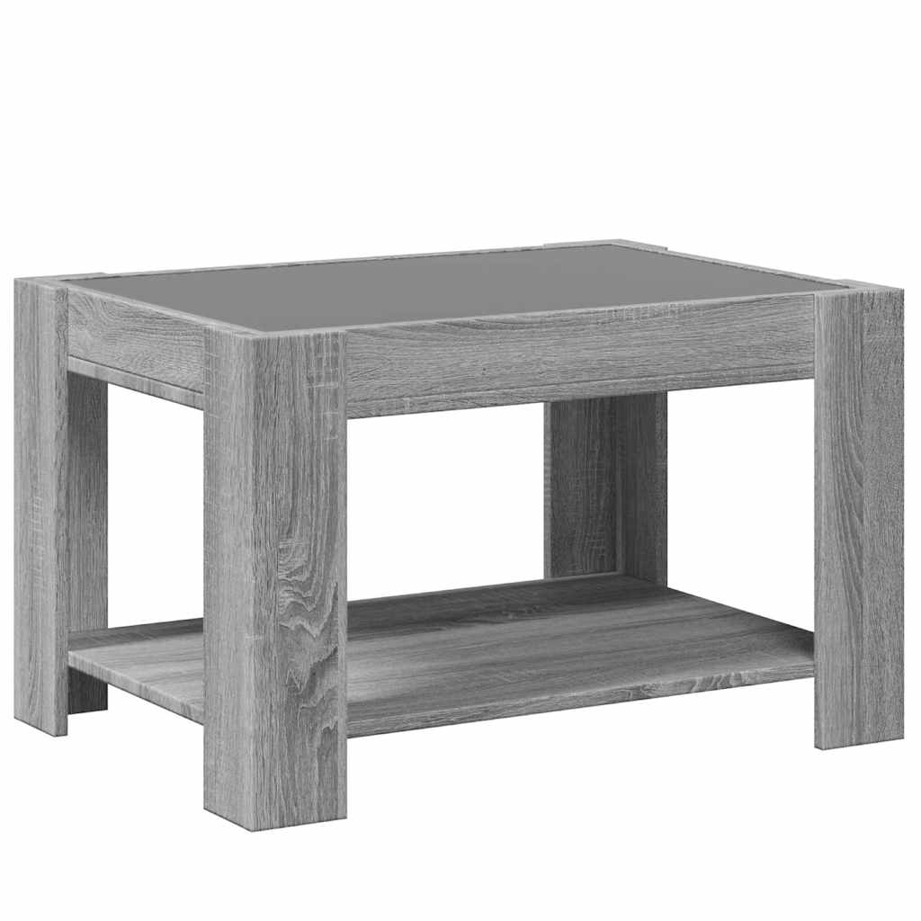 Szürke sonoma szerelt fa dohányzóasztal LED-del 73 x 53 x 45 cm 8