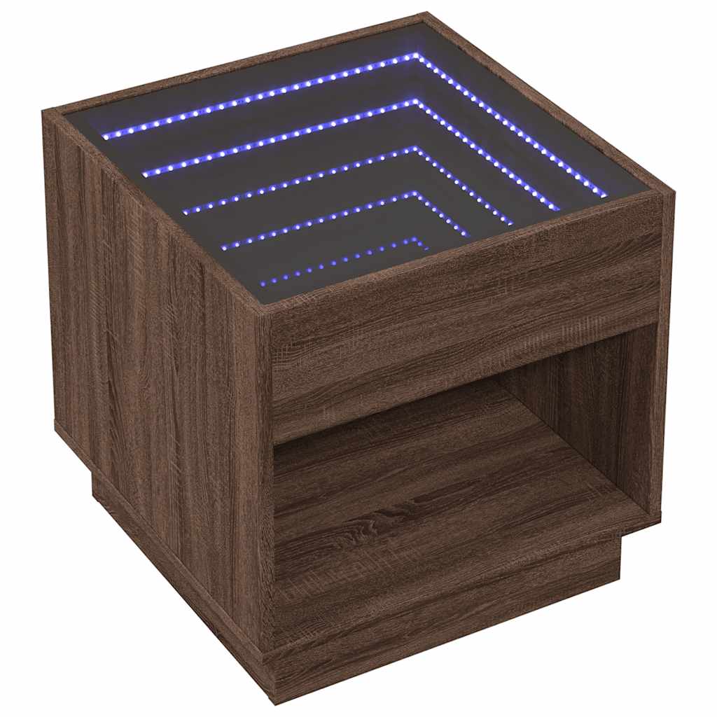Barna tölgy végtelen hatású LED-es dohányzóasztal 50x50x50 cm 3