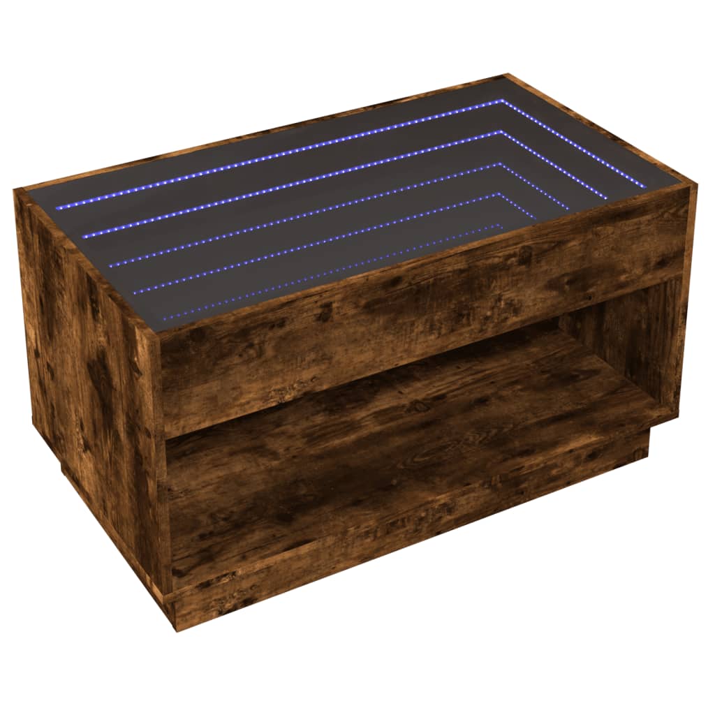 Füstös tölgy végtelen hatású LED-es dohányzóasztal 90x50x50 cm 5