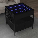 Fekete végtelen hatású LED-es dohányzóasztal 50 x 50 x 51 cm