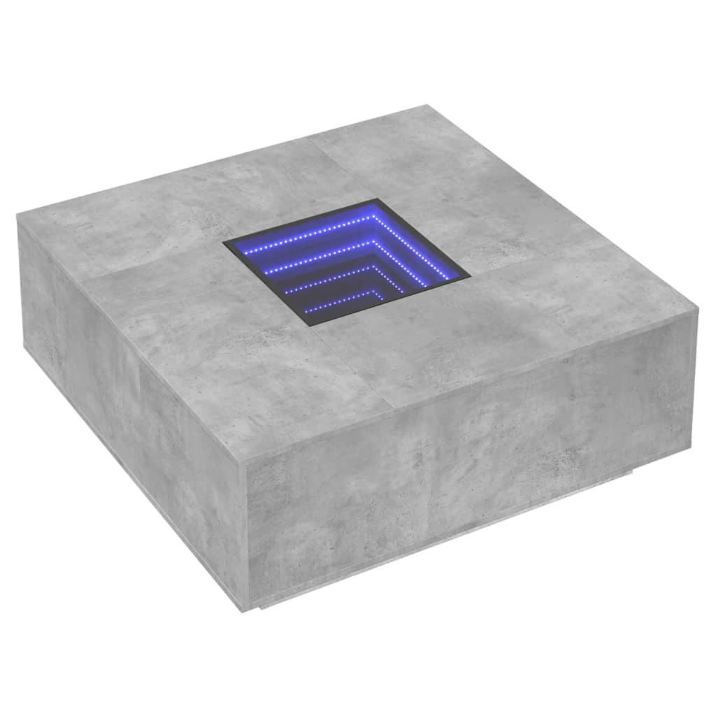 Betonszürke végtelen hatású LED-es dohányzóasztal 100x100x40 cm 3