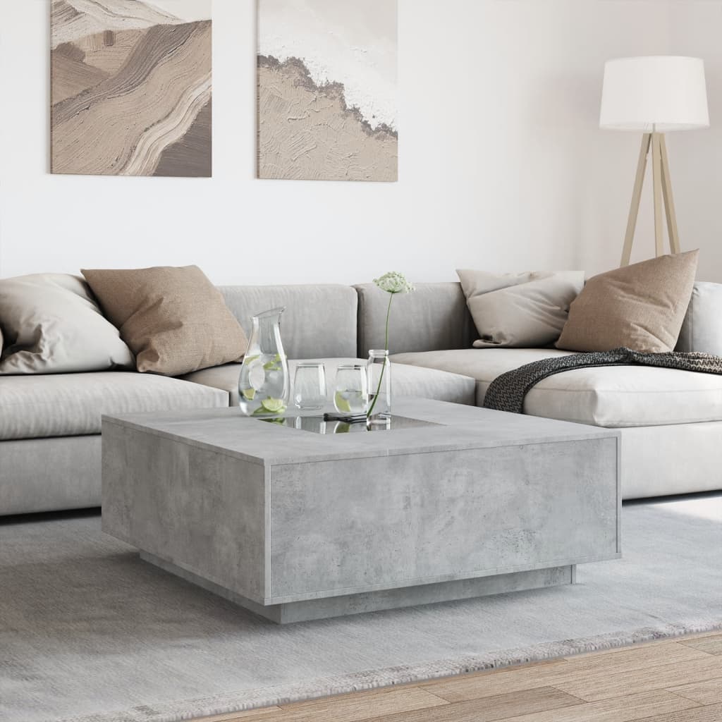 Betonszürke végtelen hatású LED-es dohányzóasztal 100x100x40 cm 4