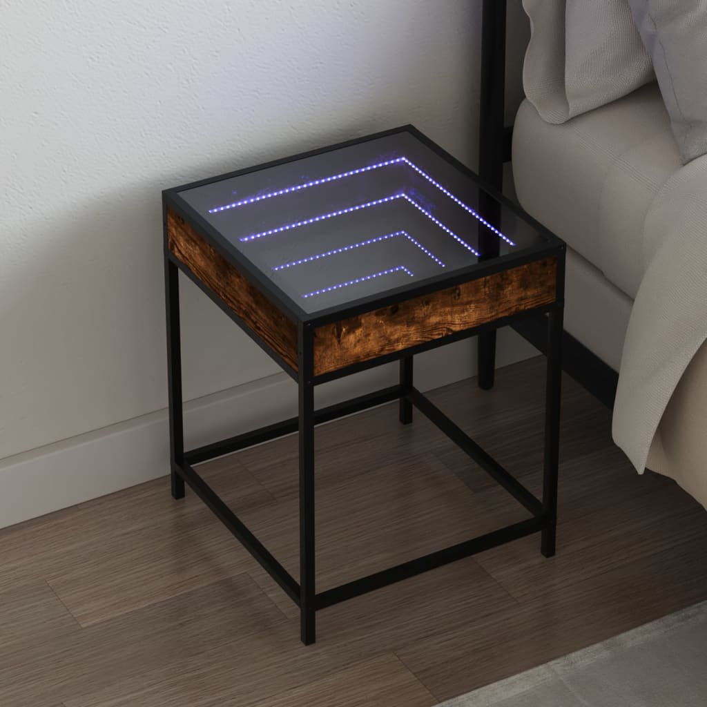 Füstös tölgy végtelen hatású LED-es éjjeliszekrény 40x40x51 cm