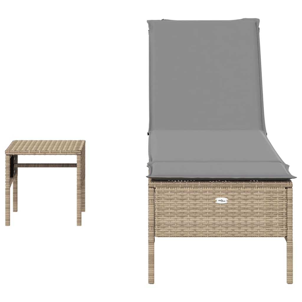 3 részes bézs polyrattan napozóágy szett párnával 6