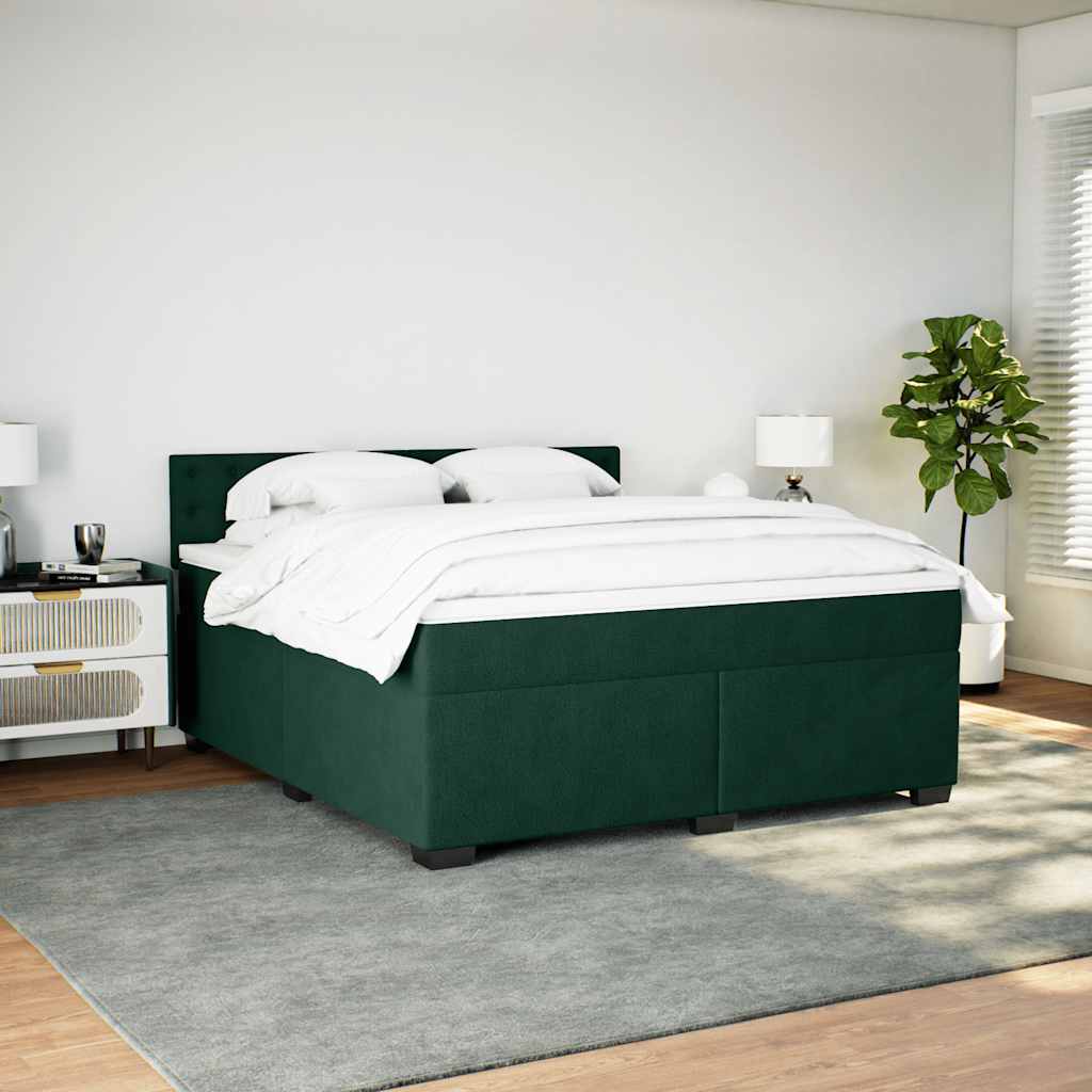 Sötétzöld bársony rugós ágy matraccal 200x200 cm 3