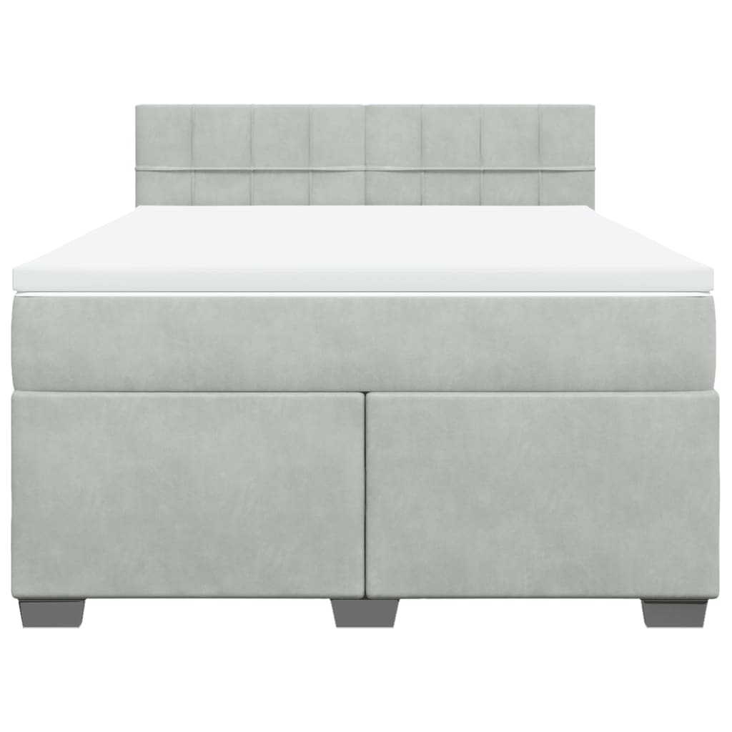 Világosszürke bársony rugós ágy matraccal 140x190 cm 6