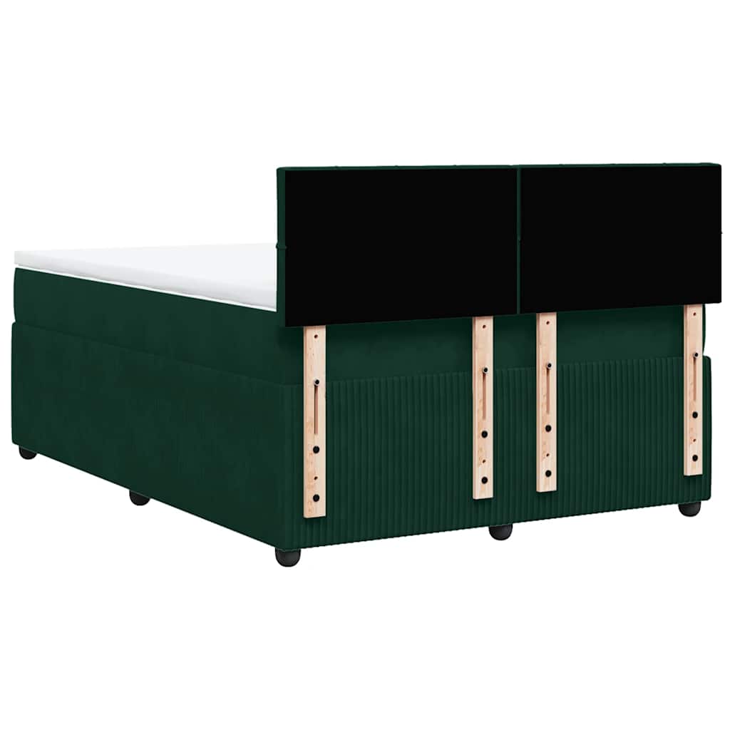 Sötétzöld bársony rugós ágy matraccal 140x190 cm 8