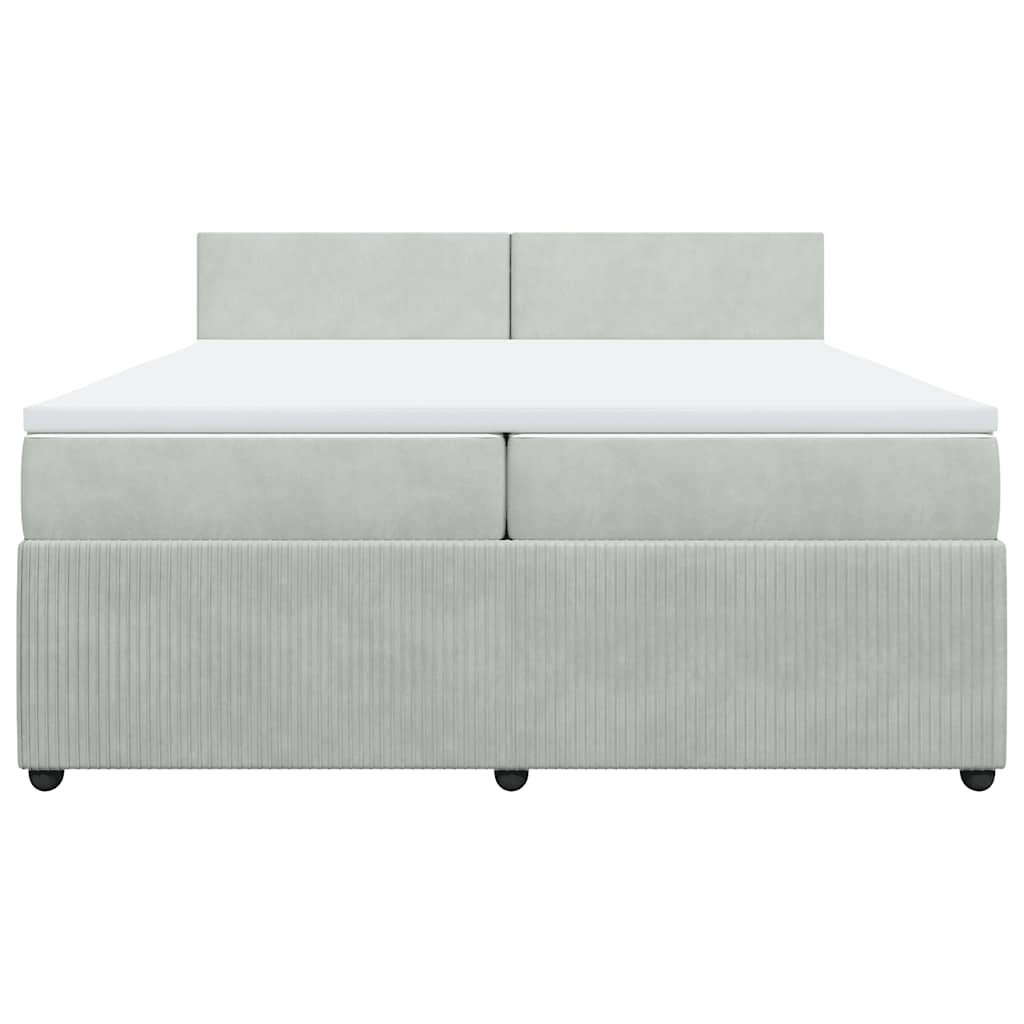 Világosszürke bársony rugós ágy matraccal 200x200 cm 6