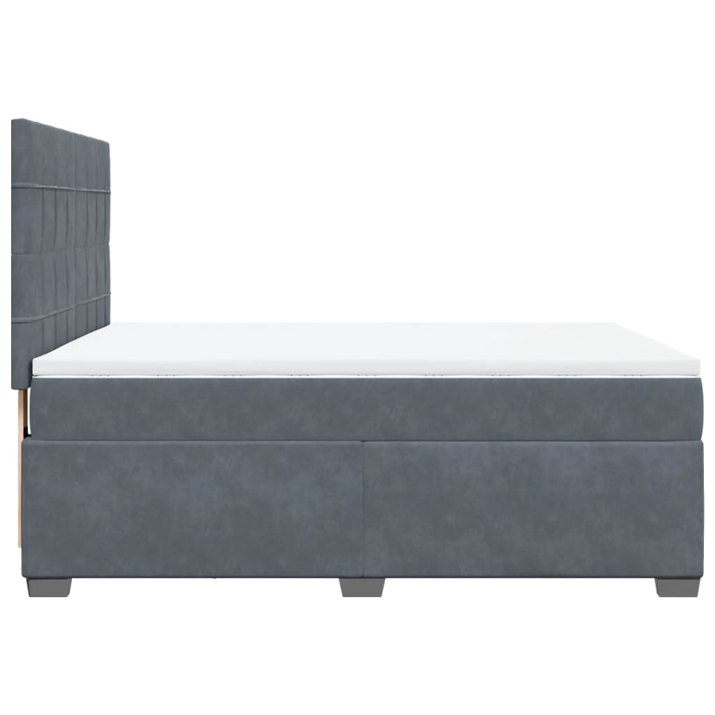 Sötétszürke bársony rugós ágy matraccal 140x190 cm 9