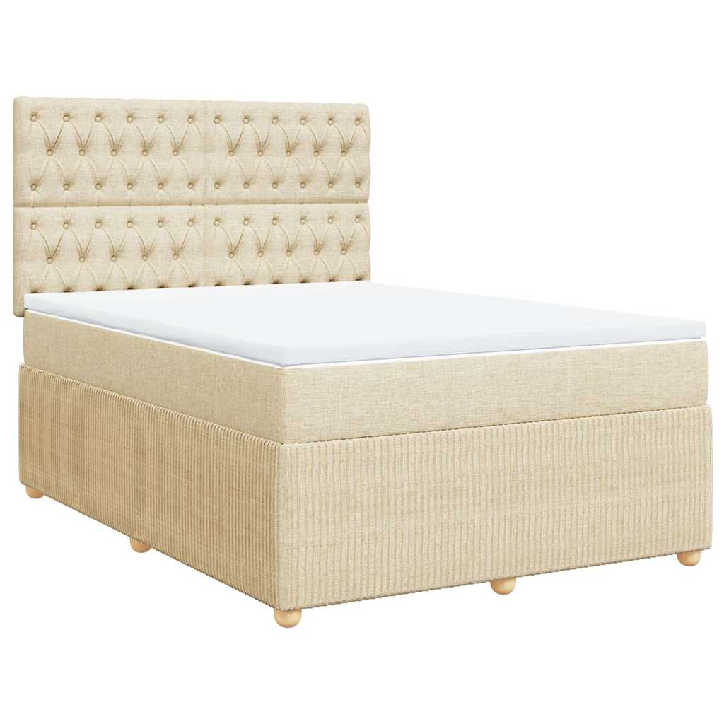 Krémszínű szövet rugós ágy matraccal 140 x 200 cm 2