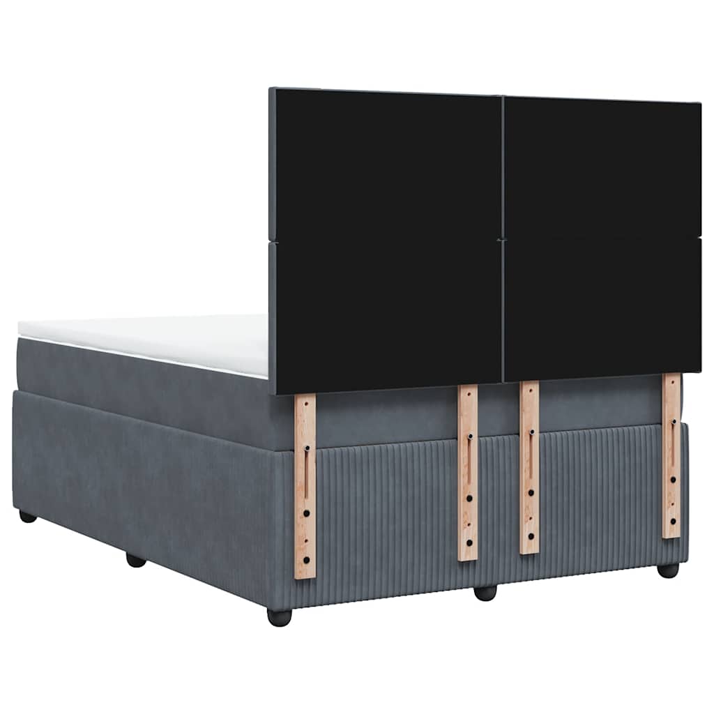 Sötétszürke bársony rugós ágy matraccal 140x190 cm 6
