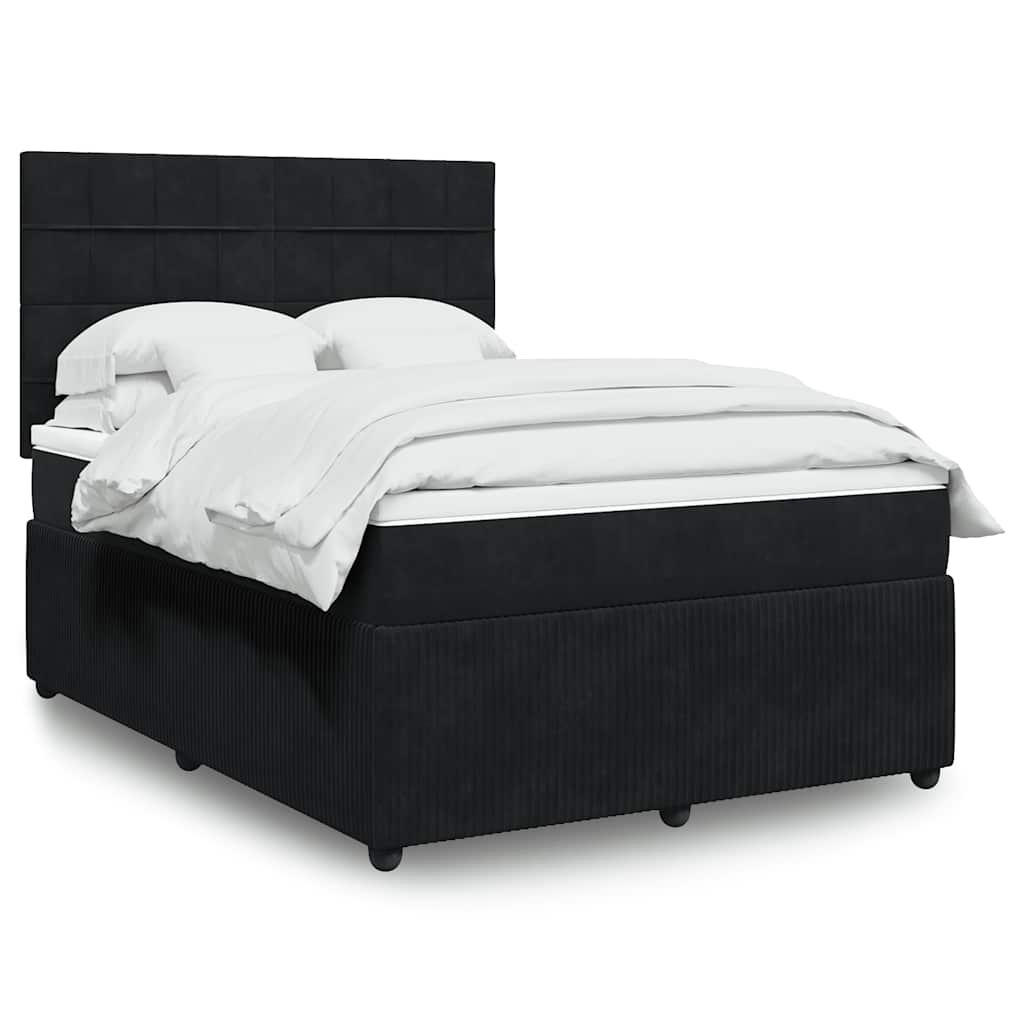 Fekete bársony rugós ágy matraccal 140x200 cm