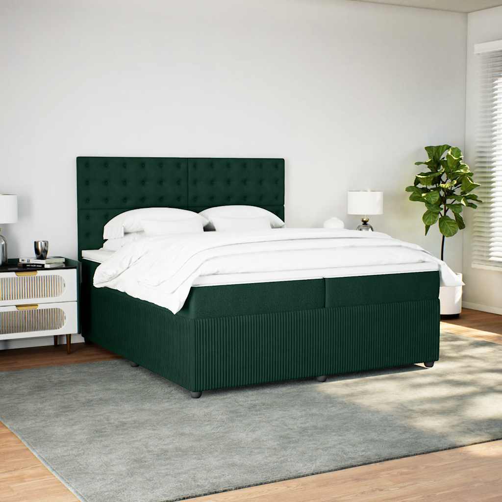 Sötétzöld bársony rugós ágy matraccal 200x200 cm 3