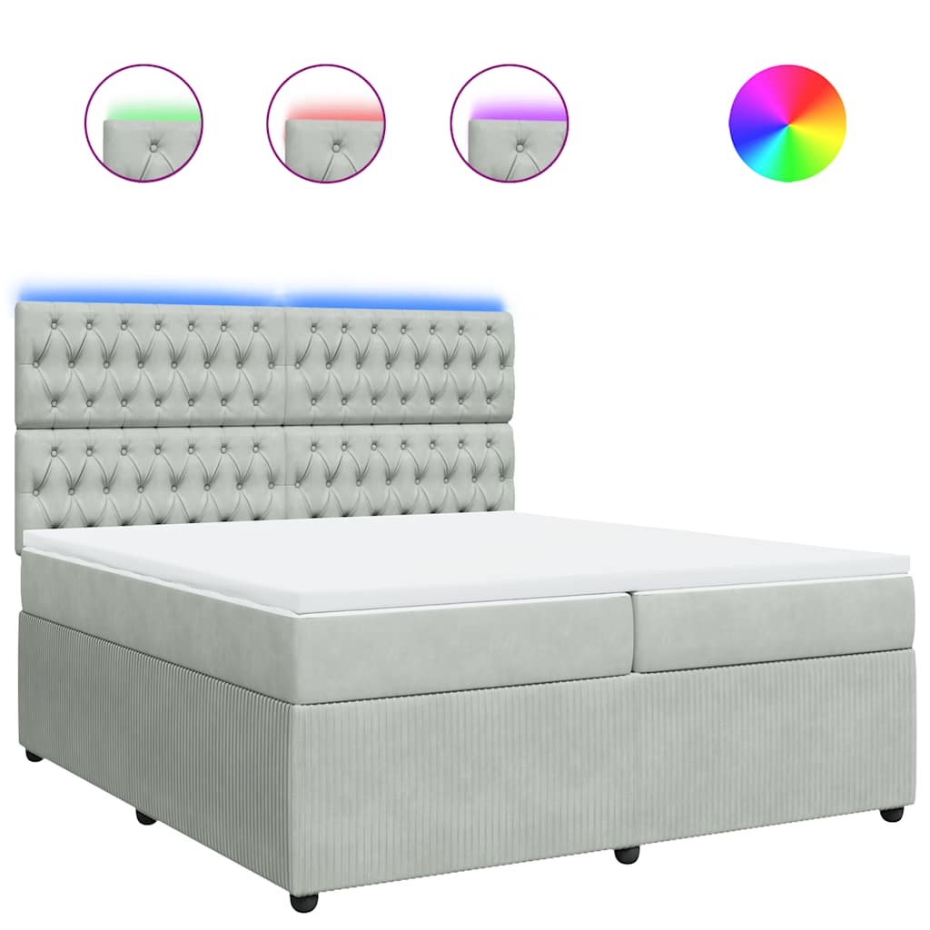 Világosszürke bársony rugós ágy matraccal 200x200 cm 2