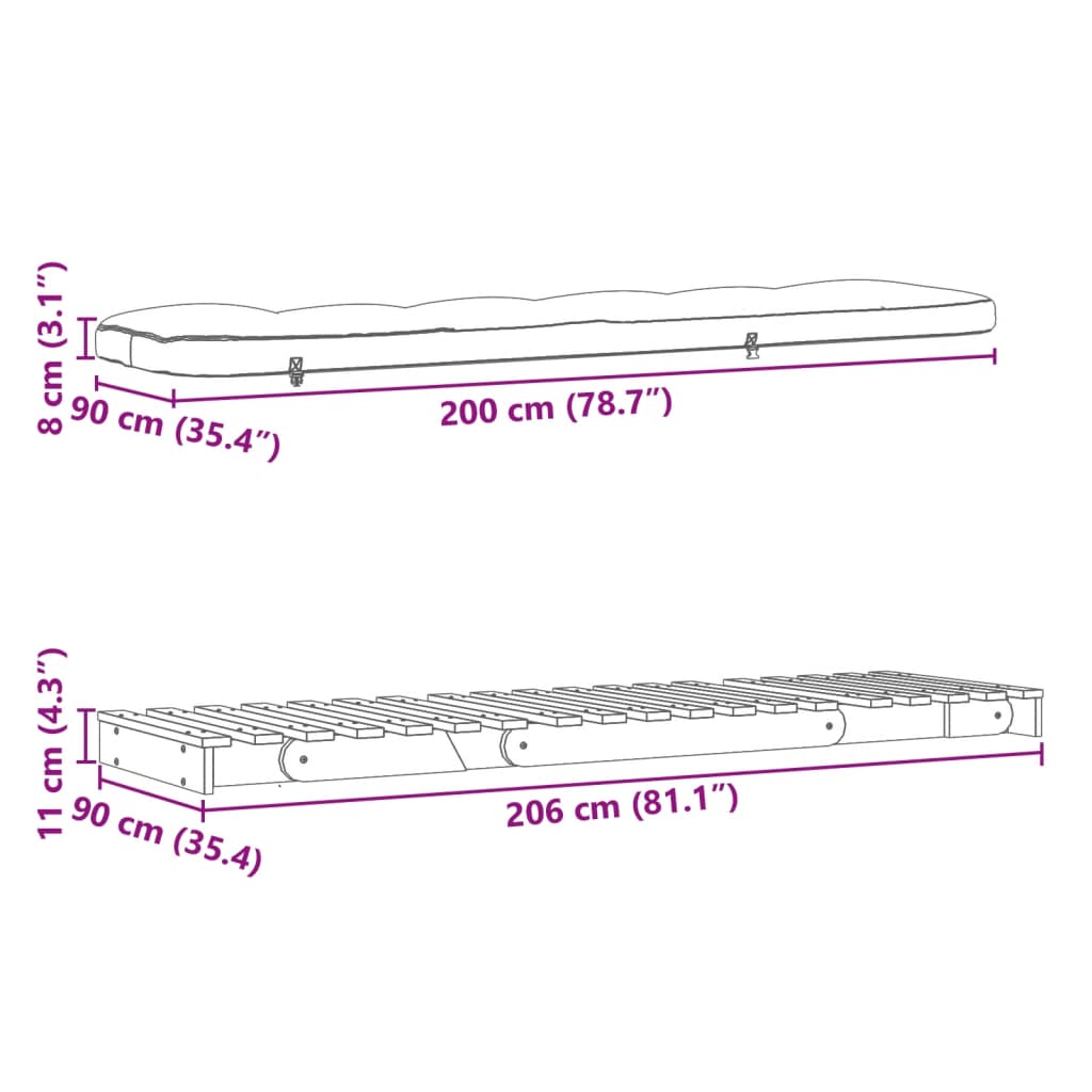 Viaszbarna tömör fenyőfa futon kanapéágy matraccal 90x206x11 cm 12
