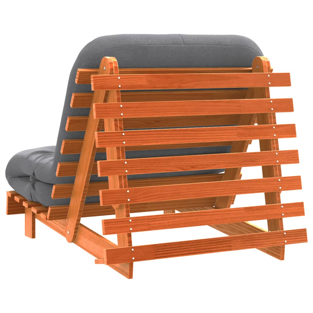 Viaszbarna tömör fenyőfa futon kanapéágy matraccal 90x206x11 cm 7