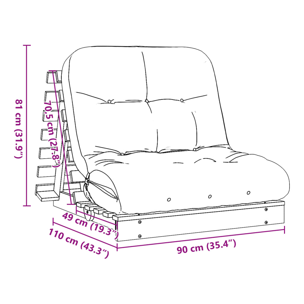 Viaszbarna tömör fenyőfa futon kanapéágy matraccal 90x206x11 cm 11