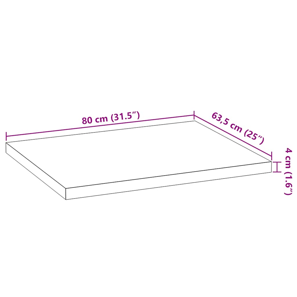 Konyhai munkalap 80x63,5x4 cm tömör fa tölgyfa téglalap alakú 12