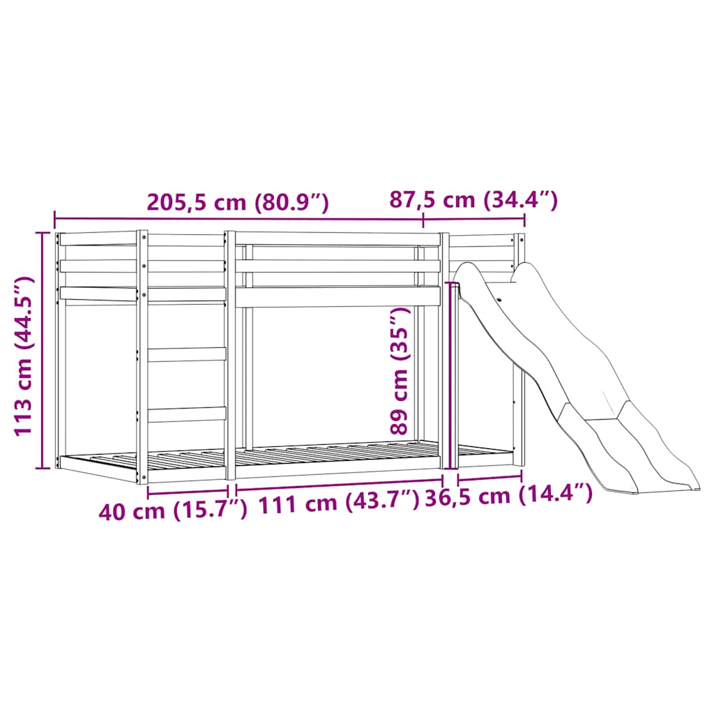 Fehér-fekete emeletes ágy csúszdával és függönnyel 80 x 200 cm 15