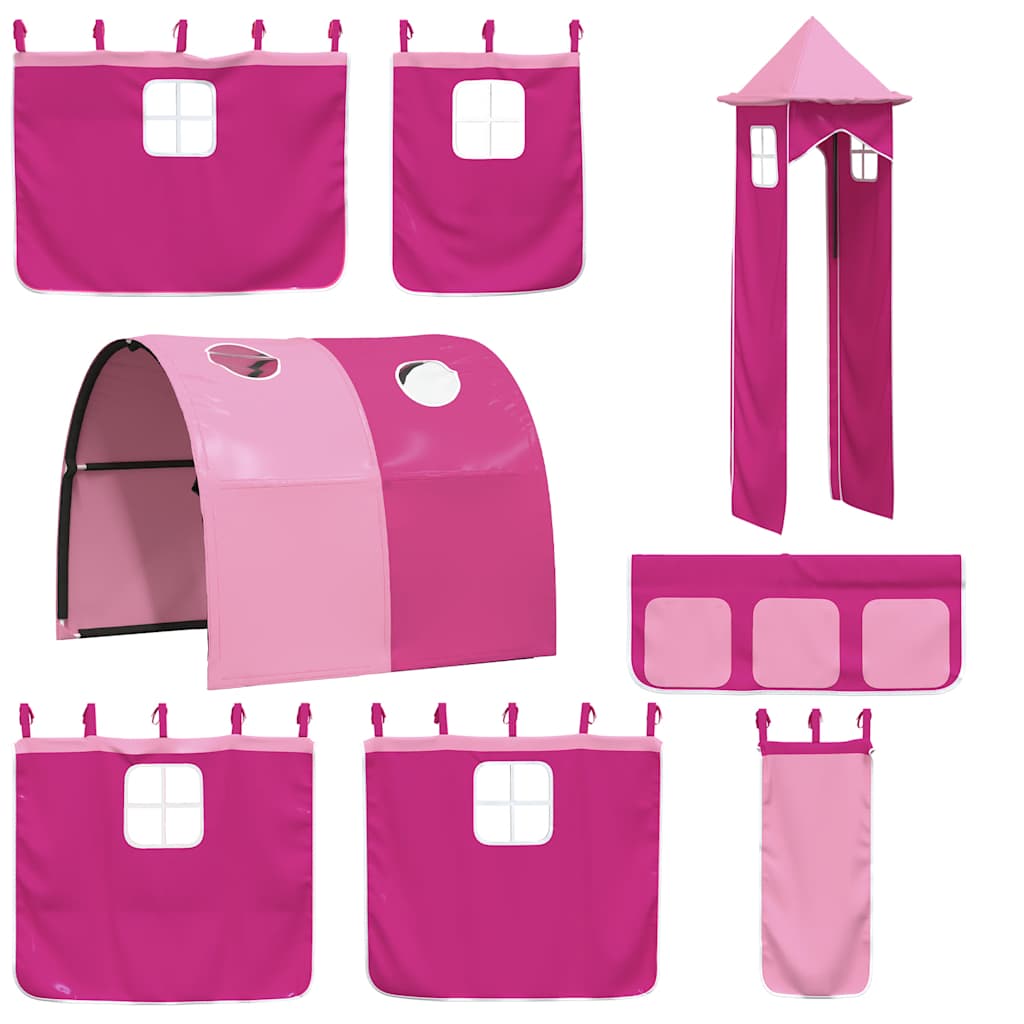 Rózsaszín emeletes ágy csúszdával és függönnyel 80 x 200 cm 6