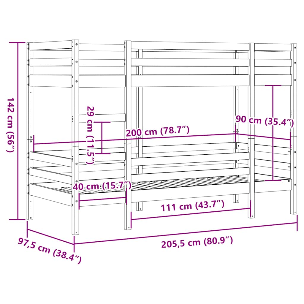 Fehér tömör fenyőfa emeletes ágy 90 x 200 cm 10