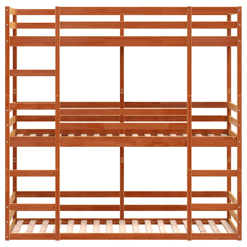 Viaszbarna tömör fenyőfa háromszintes ágy 90 x 190 cm 5