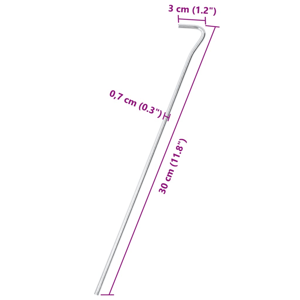 50 db horganyzott acél sátorcövek 30 cm Ø7 mm 5
