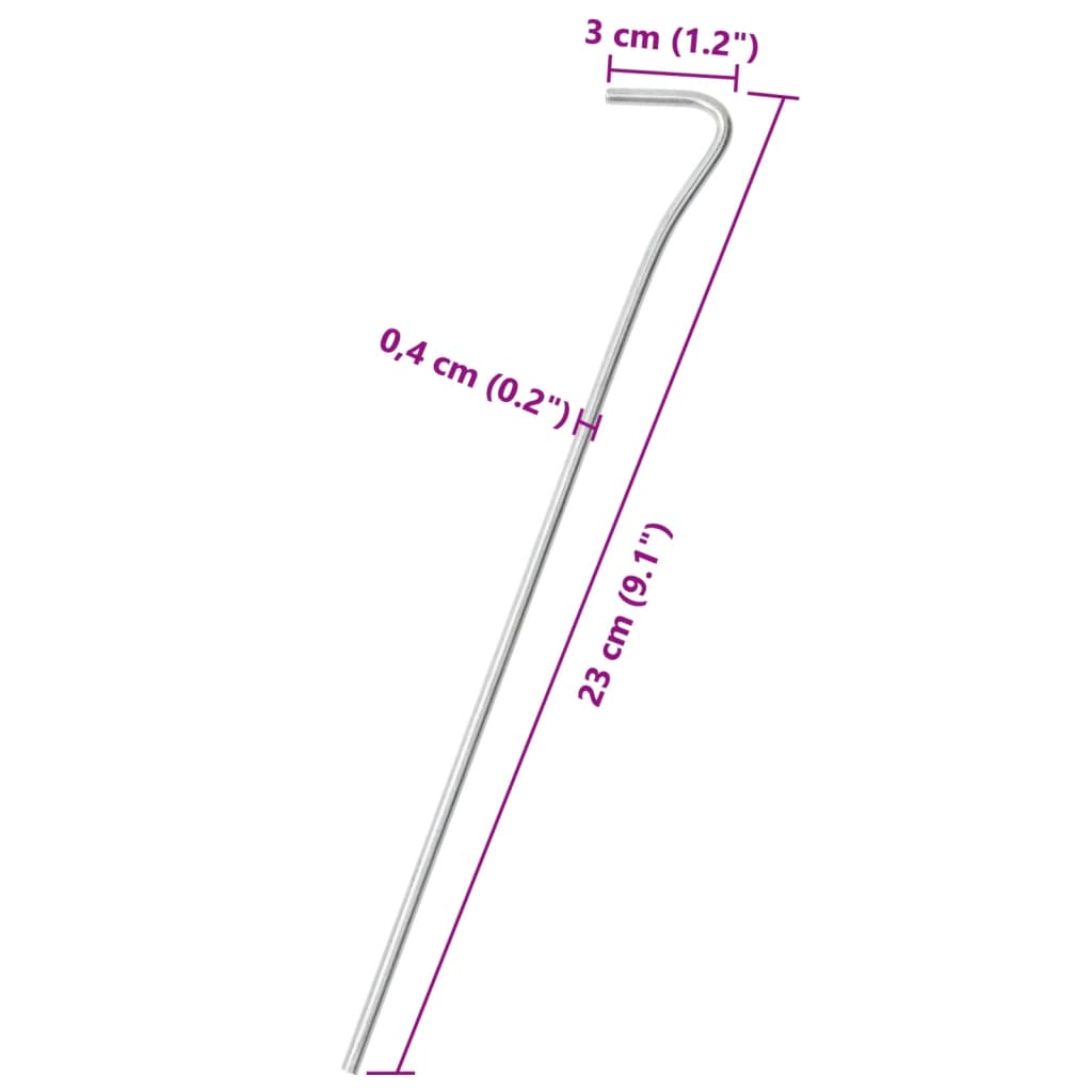 50 db horganyzott acél sátorcövek 23 cm Ø4 mm 5