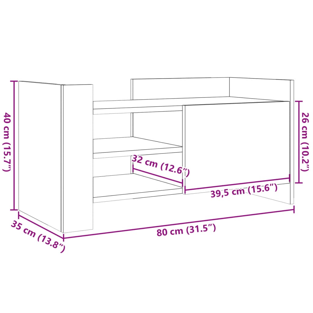 Szürke sonoma színű szerelt fa TV-szekrény 80 x 35 x 40 cm 11