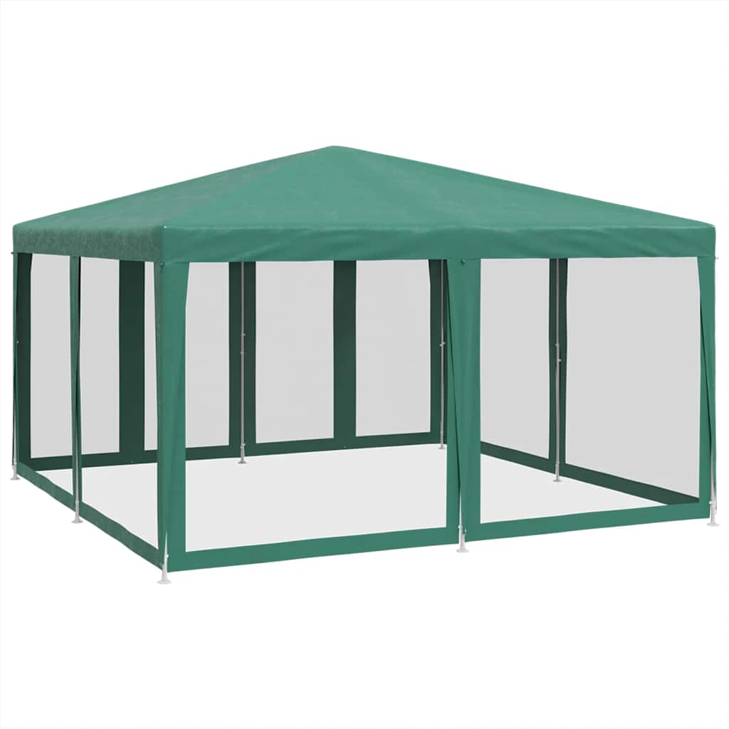 Zöld HDPE rendezvénysátor 8 hálós oldalfallal 4 x 4 m 2