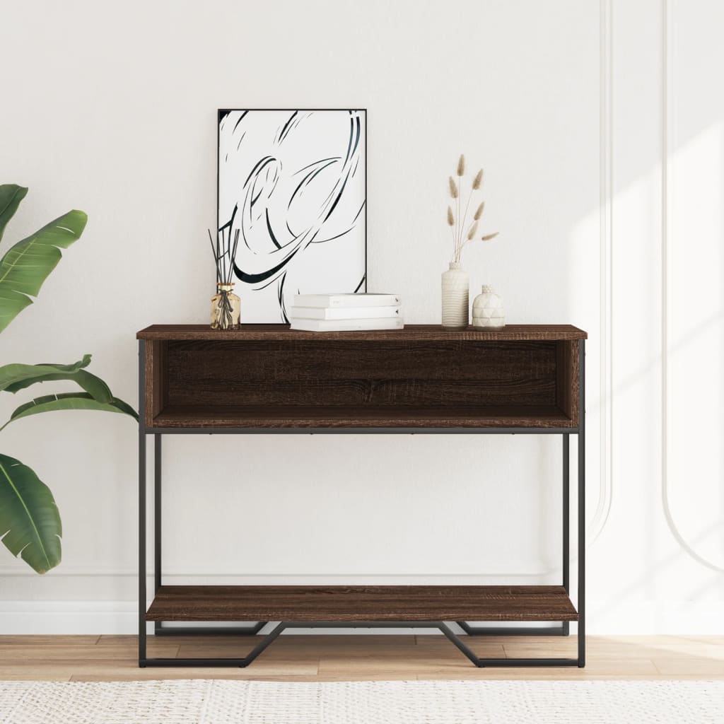 Barna tölgyszínű szerelt fa dohányzóasztal 100x35x74,5 cm 3