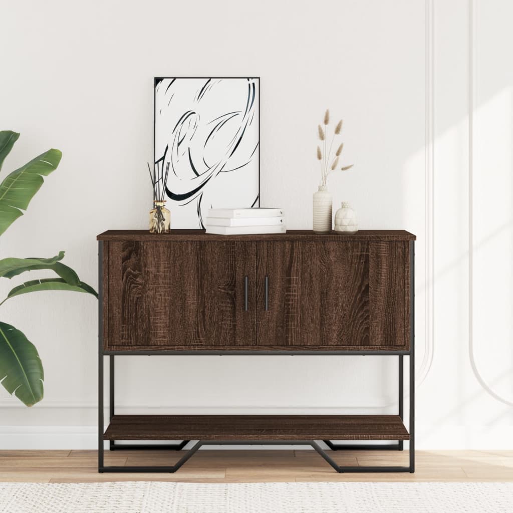 Barna tölgyszínű szerelt fa dohányzóasztal 100x35x74,5 cm 2